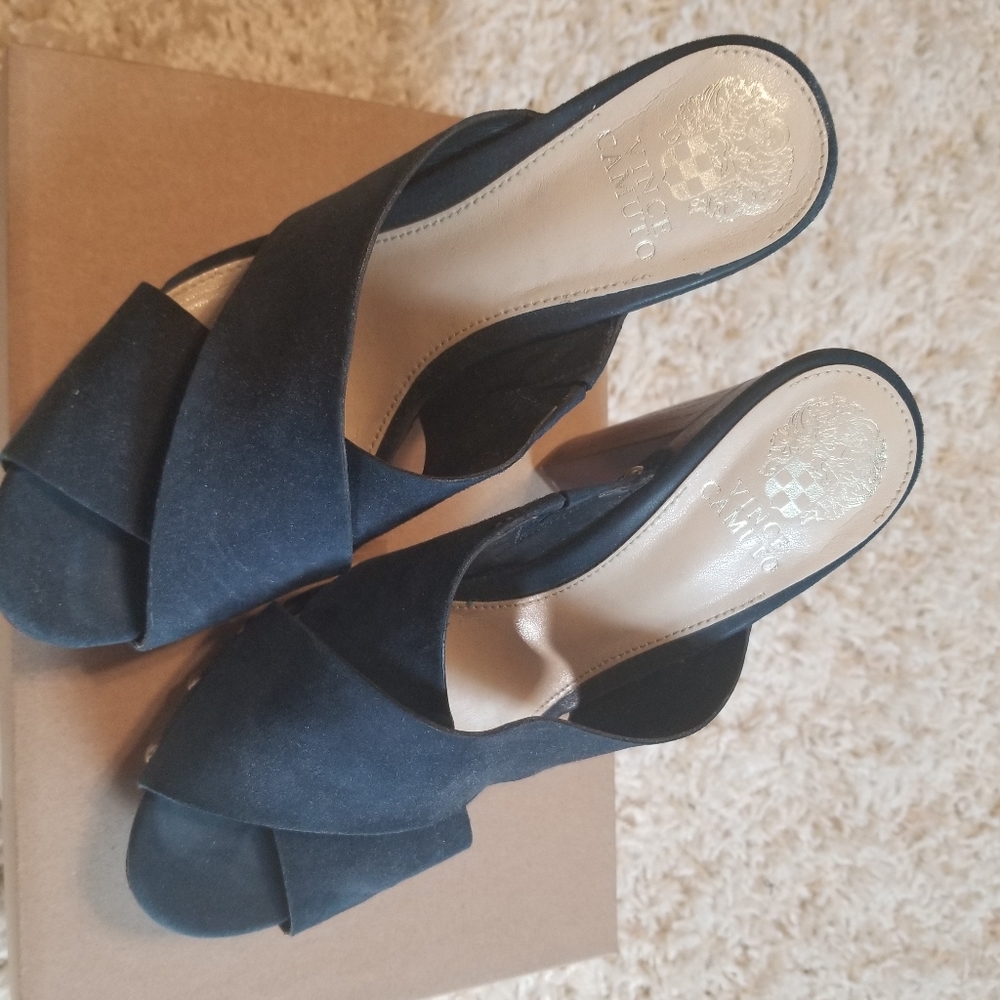 Blue Vince Camuto Wooden Heel Mule